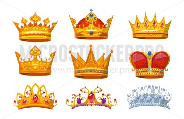 600x386 Set Of Colorful Crowns In Cartoon Style Royal Crowns From Gold