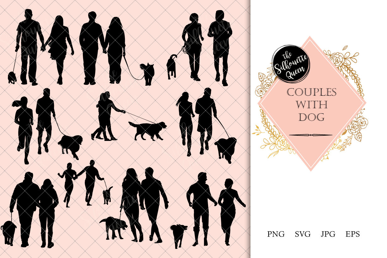 Couples With Dog Silhouette Vector 1233x822 Couples With Dog Silhouette Vector