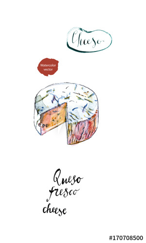 300x500 Piece Of Sliced Latin American Cheese Queso Fresco In Watercolor