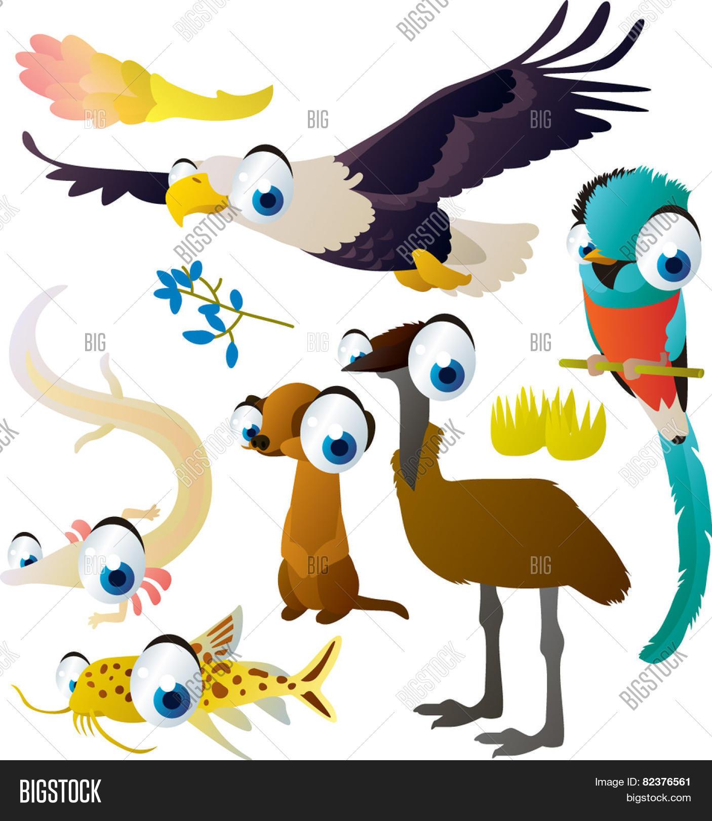 1406x1620 Cute Humorous Comedian Cartoon Vector Large Eyes Animal Set