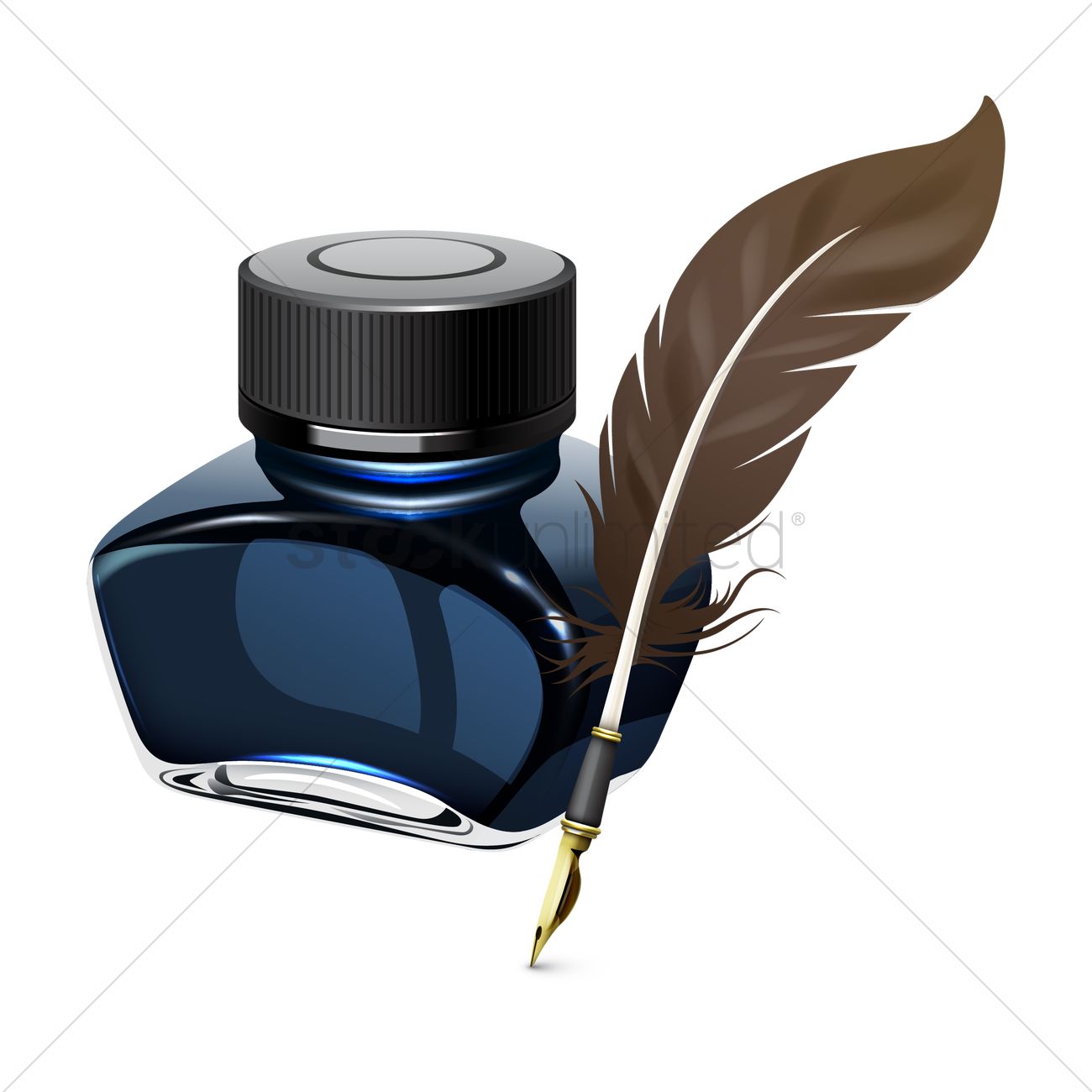 Ink Bottle And Quill Pen Vector Image 1300x1300 Ink Bottle And Quill Pen Vector Image