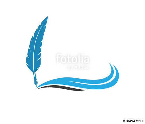 500x429 Blue Wave Fountain Pen Quill Vector Logo Design Stock Image