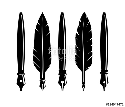 500x429 Fountain Feather Pen Quill Vector Logo Design Set Stock Image