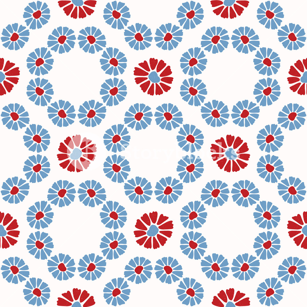 1000x1000 Folk Art Daisy Quilt All Over Print Vector Style Royalty Free