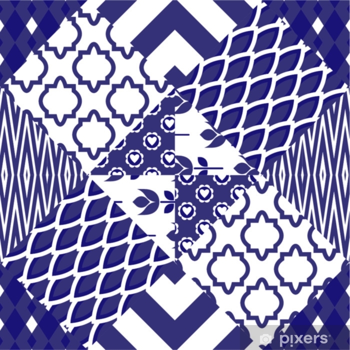 700x700 Patchwork Quilt Vector Pattern Tiles Blue Indigo And White