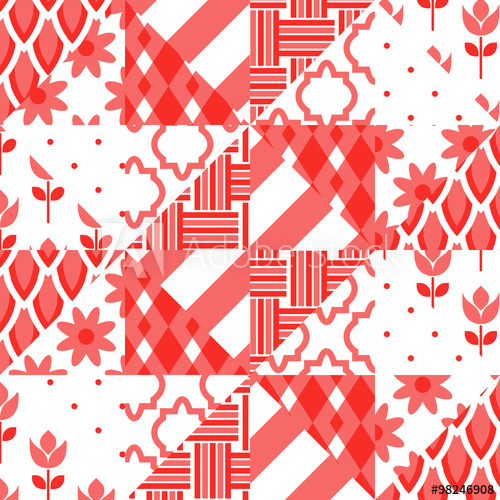 500x500 Patchwork Quilt Vector Pattern Tiles Red And White Triangle Tiles