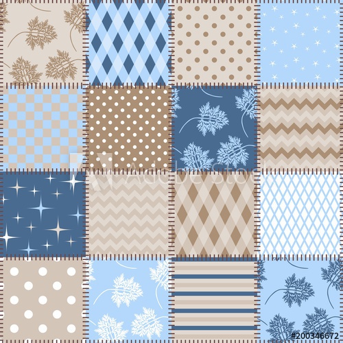 500x500 Seamless Patchwork Background With Different Patterns In Blue