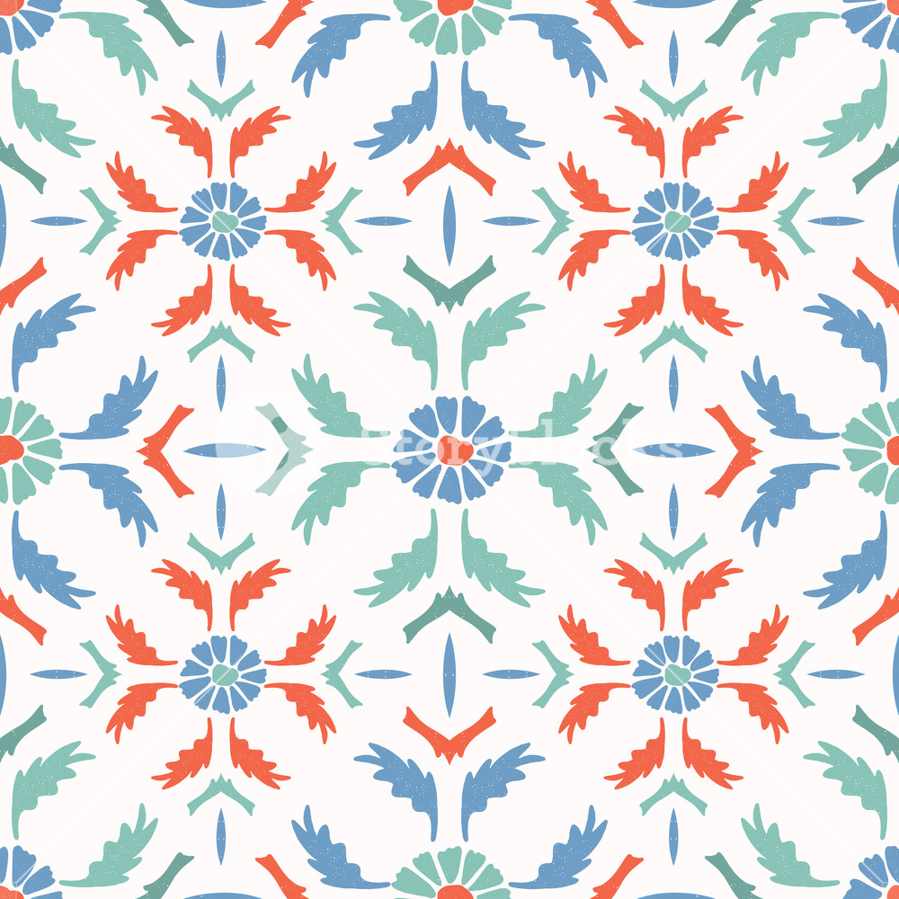 1000x1000 Bright Folk Art Daisy Quilt All Over Print Vector Royalty Free