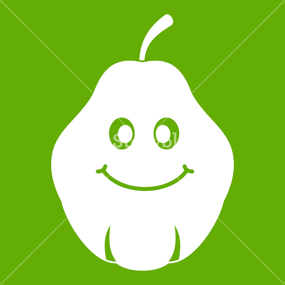 1000x1000 Smiling Quince Fruit Icon White Isolated On Green Background