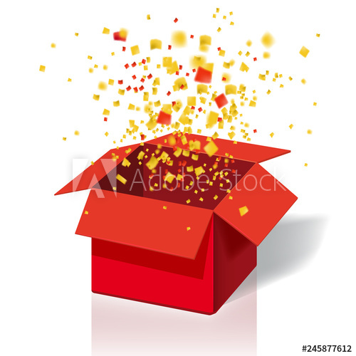 500x500 Box Exploision, Blast Open Red Gift Box And Confetti Enter