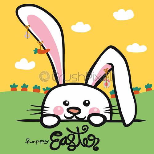500x500 Hello Easter White Rabbit In Carrot Farm Cartoon Vector