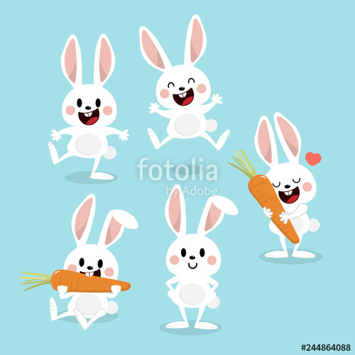 500x500 Cute White Bunny With Carrot Rabbit Cartoon Vector Collection