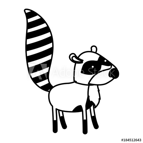 500x500 Raccoon Cartoon In Black Sections Silhouette On White Background