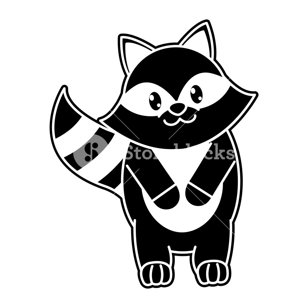 1000x1000 Silhouette Adorable Raccoon Wild Animal Character Vector