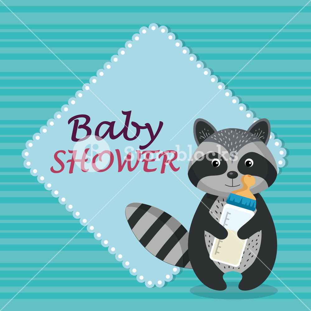 1000x1000 Baby Shower Card With Cute Raccoon Vector Illustration Design