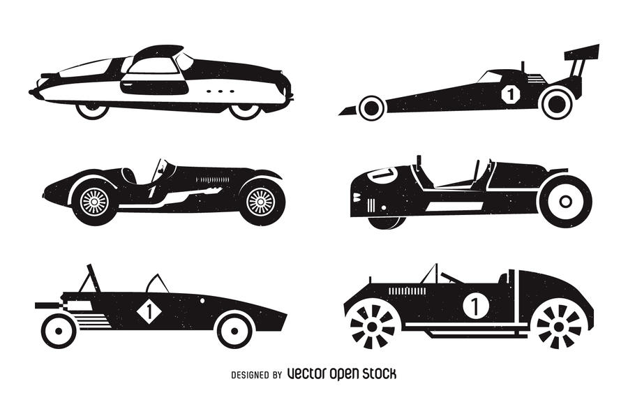 900x563 Vintage Racing Cars Silhouette Set