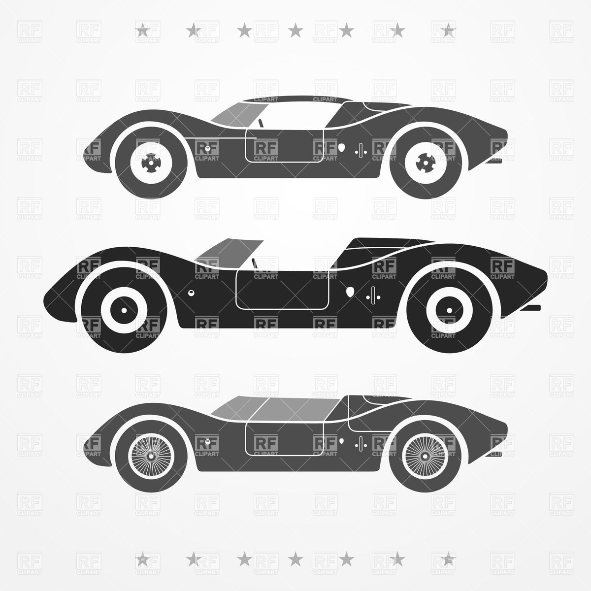 1200x1200 Set Of Three Vintage Race Cars In Gray Vector Image