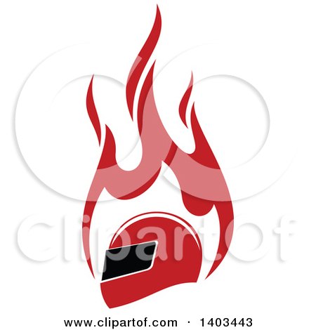 450x470 Clipart Of A Red Racing Helmet And Flames