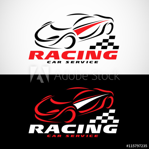 500x500 Red Black And White Racing Car Service Logo Vector Design