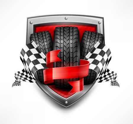 450x420 Racing Symbols On Shield, Tires, Ribbon And Flags, Vector