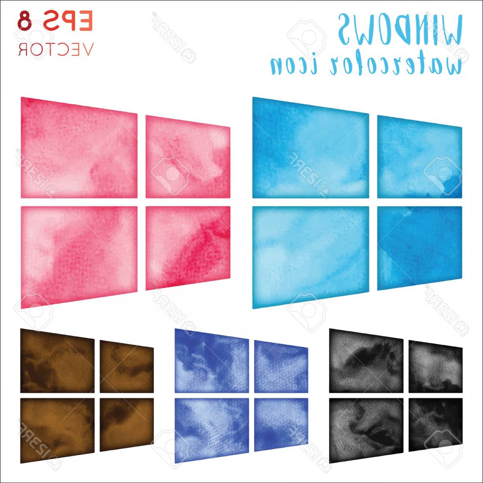 1560x1560 Photostock Vector Windows Watercolor Icon Set Bizarre Hand Drawn