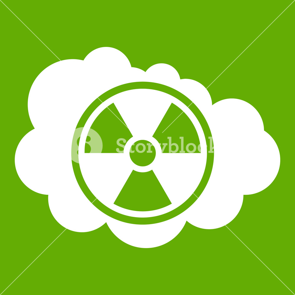 1000x1000 Cloud And Radioactive Sign Icon White Isolated On Green Background