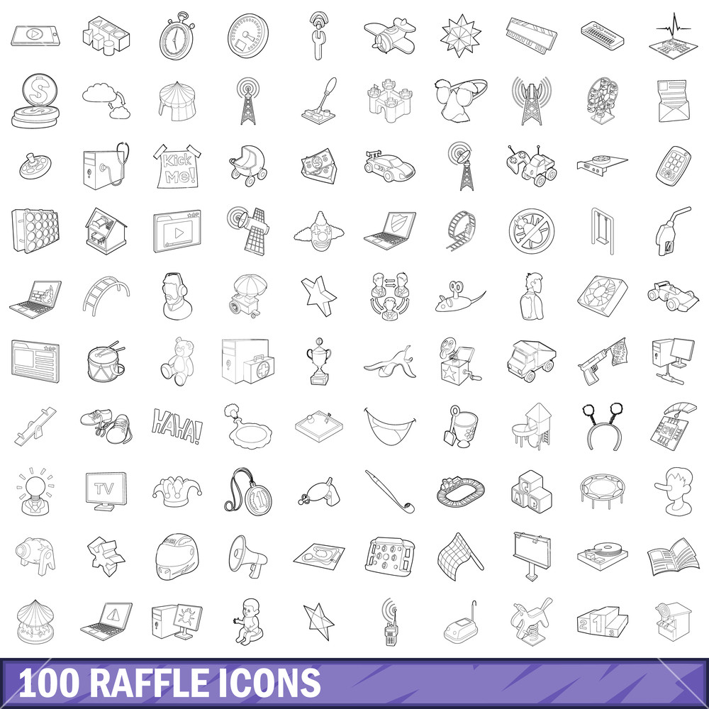 1000x1000 Raffle Icons Set In Outline Style For Any Design Vector