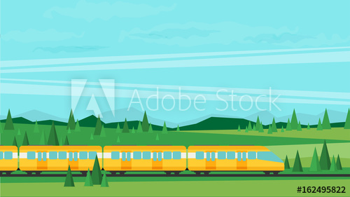 500x281 Train On Railway Vector Travel Concept Background