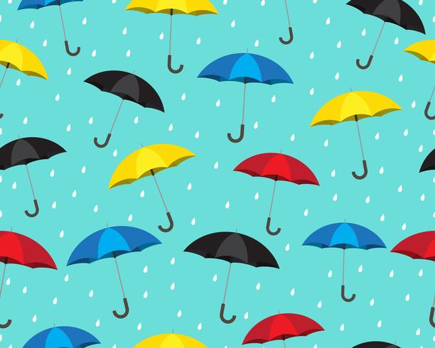 612x490 Seamless Pattern Of Colorful Umbrella With Drops Raining On Blue