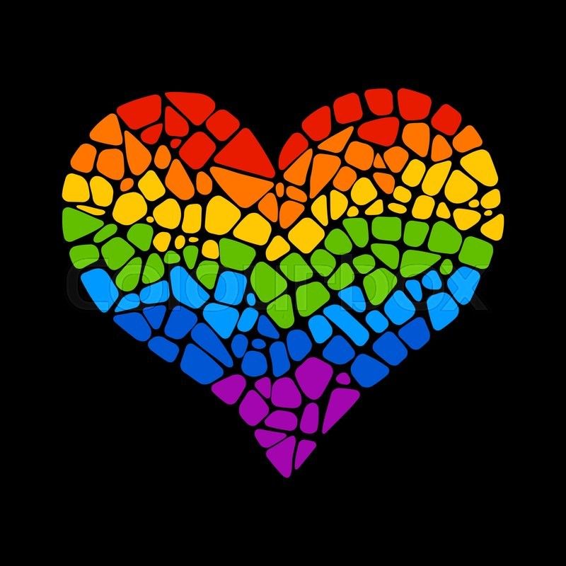 800x800 Mosaic Rainbow Heart On Black Background Rainbow Heart Vector