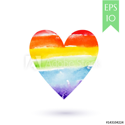 500x500 Watercolor Painted Colorful Rainbow Heart, Vector Element