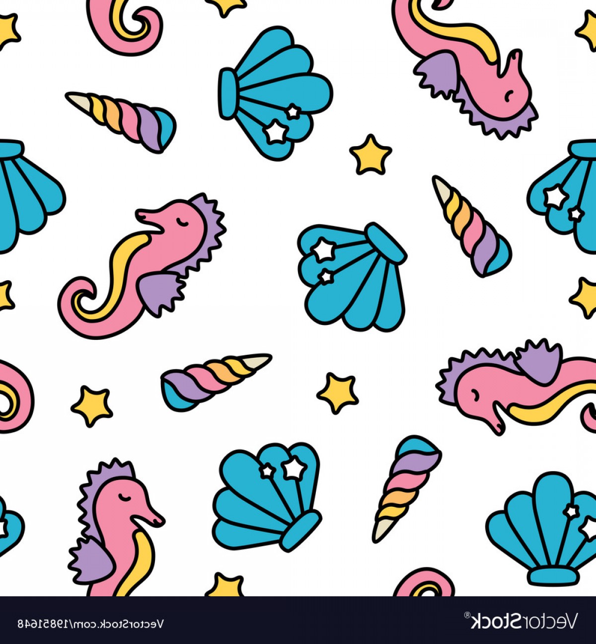 1200x1296 Cute Rainbow Pastel Seahorse Sea Seamless Pattern Vector Soidergi