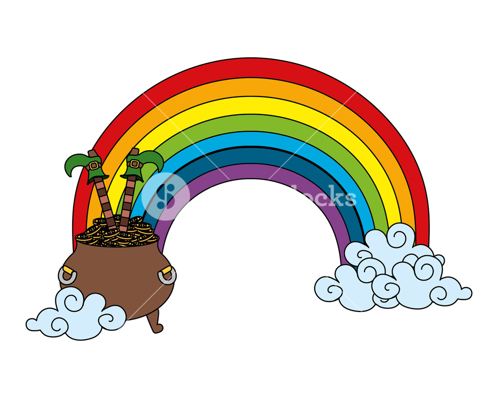 1000x800 Pot Of Gold And Leprechaun Legs Rainbow Vector Illustration