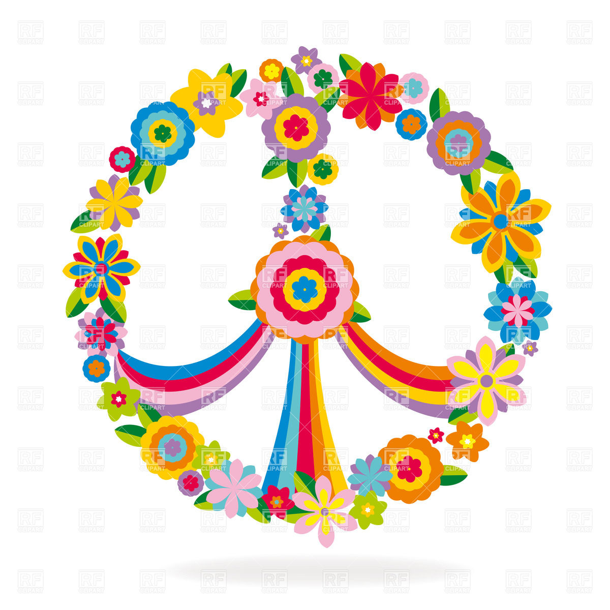 1200x1200 Heart Shaped Peace Symbol Made Of Flowers And Rainbow Vector Image