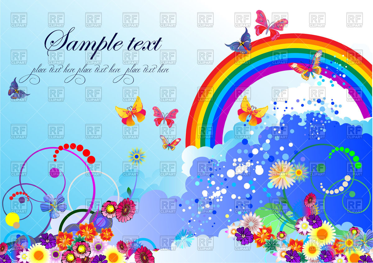 1200x848 Summer Background With Butterflies And Rainbow Vector Image