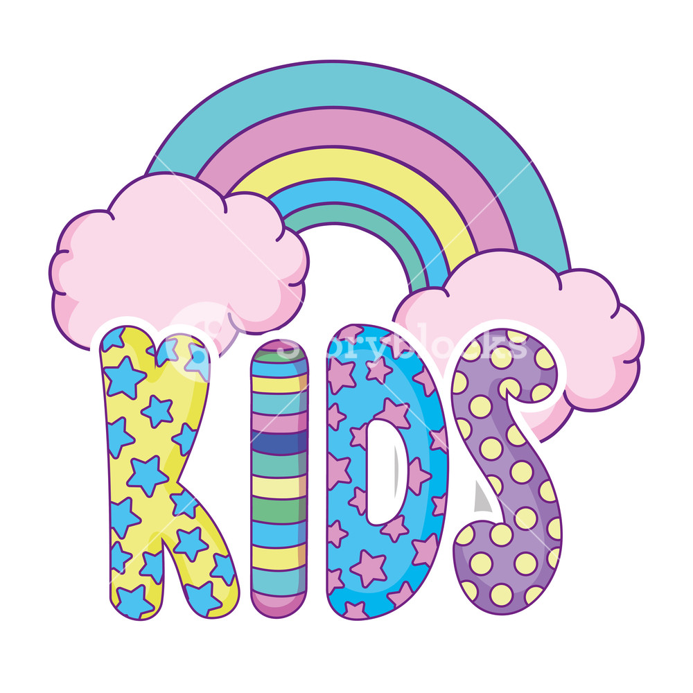 1000x1000 Cute Kids Word With Rainbow Vector Illustration Design Royalty