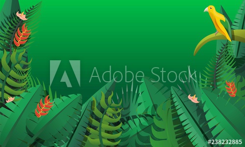 500x300 Paradise Rainforest Concept Banner Cartoon Illustration