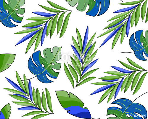 500x402 Exotic Leaves Pattern, Rainforest Vector Background Stock Image