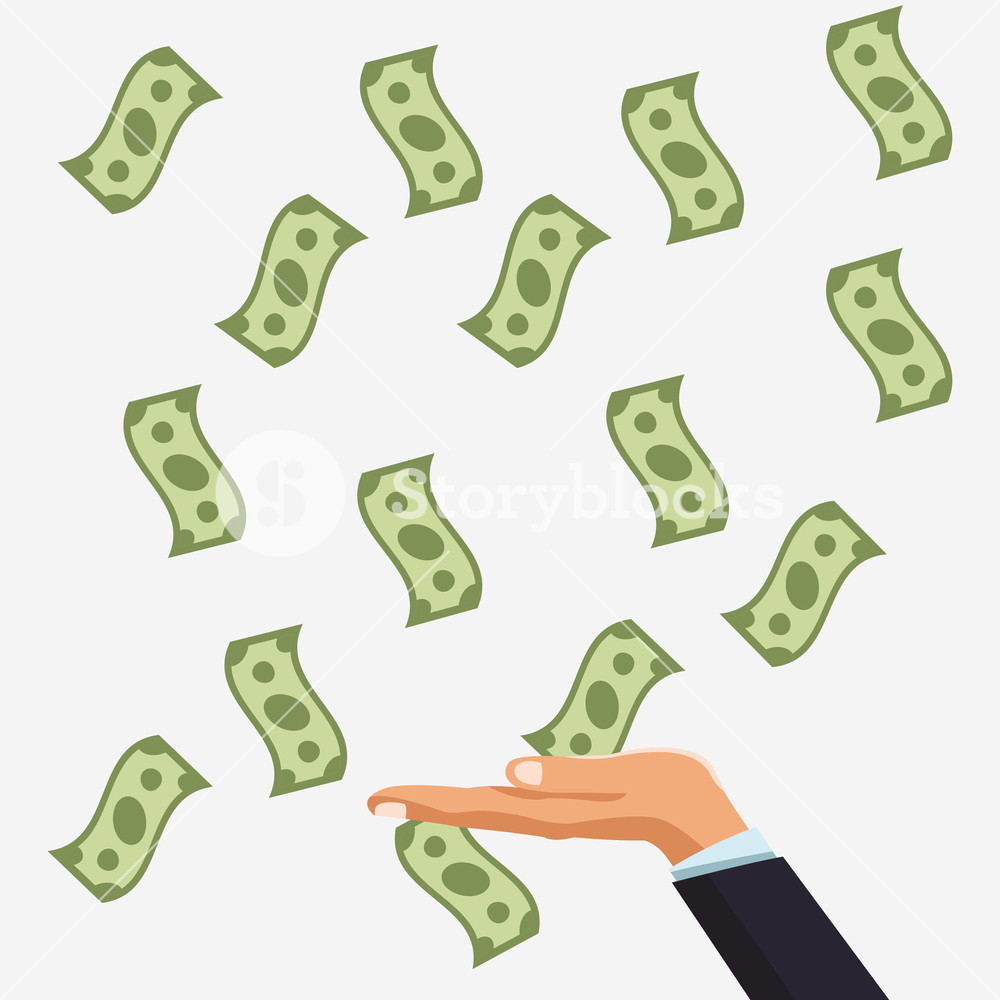 1000x1000 Hand Grabbing Cash From Money Raining Vector Illustration Graphic