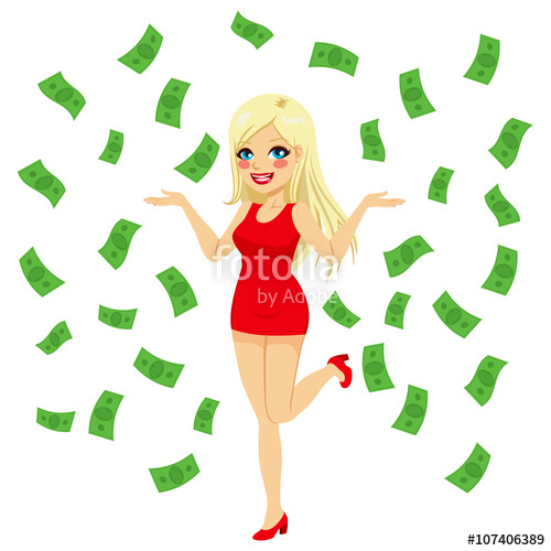 500x500 Beautiful Young Sexy Long Blonde Haired Woman Under Falling Money