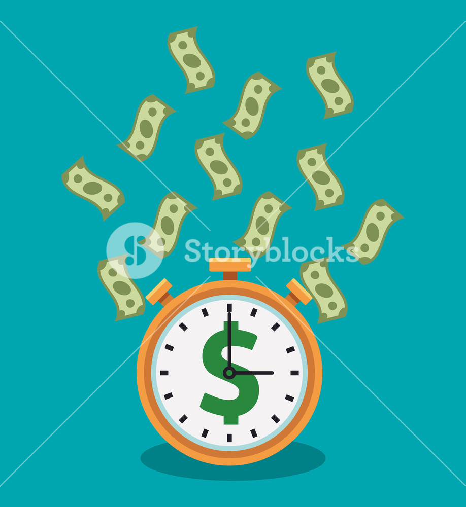 918x1000 Money Clock Timer And Cash Raining Vector Illustration Graphic