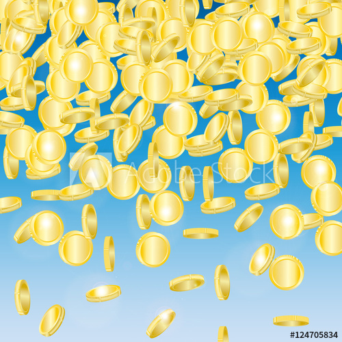 500x500 Raining Coins Gold Coins On Blue Background Money Rain Vector