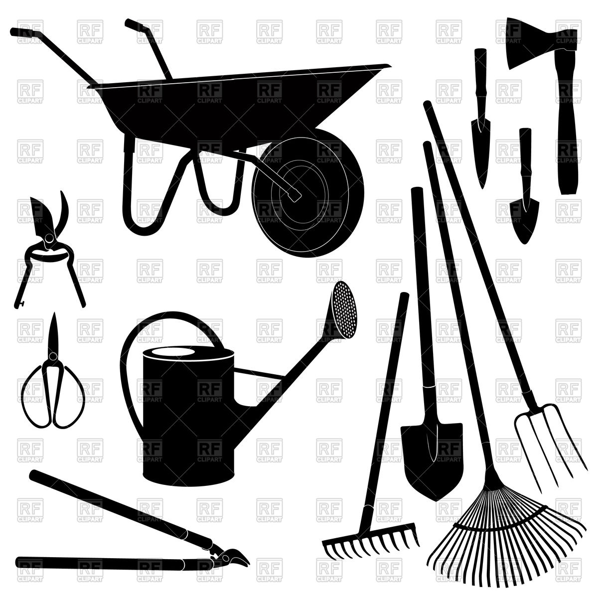 1200x1200 Garden Tools Or Garden Equipment Set With Watering Can, Rake