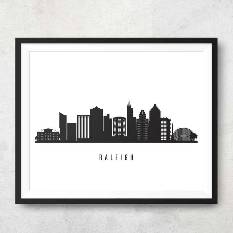 794x794 Raleigh Skyline Printable Raleigh North Carolina Black White Etsy