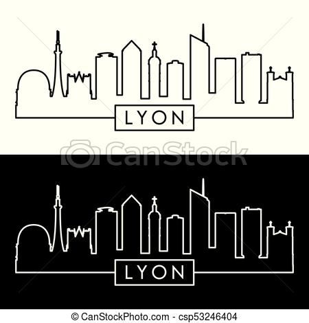 450x470 Lyon Skyline Linear Style Vector