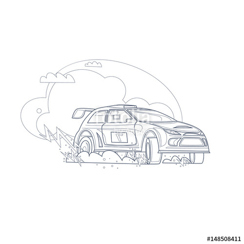 500x500 Rally Car Thin Line Flat Vector Illustration In Cartoon Style