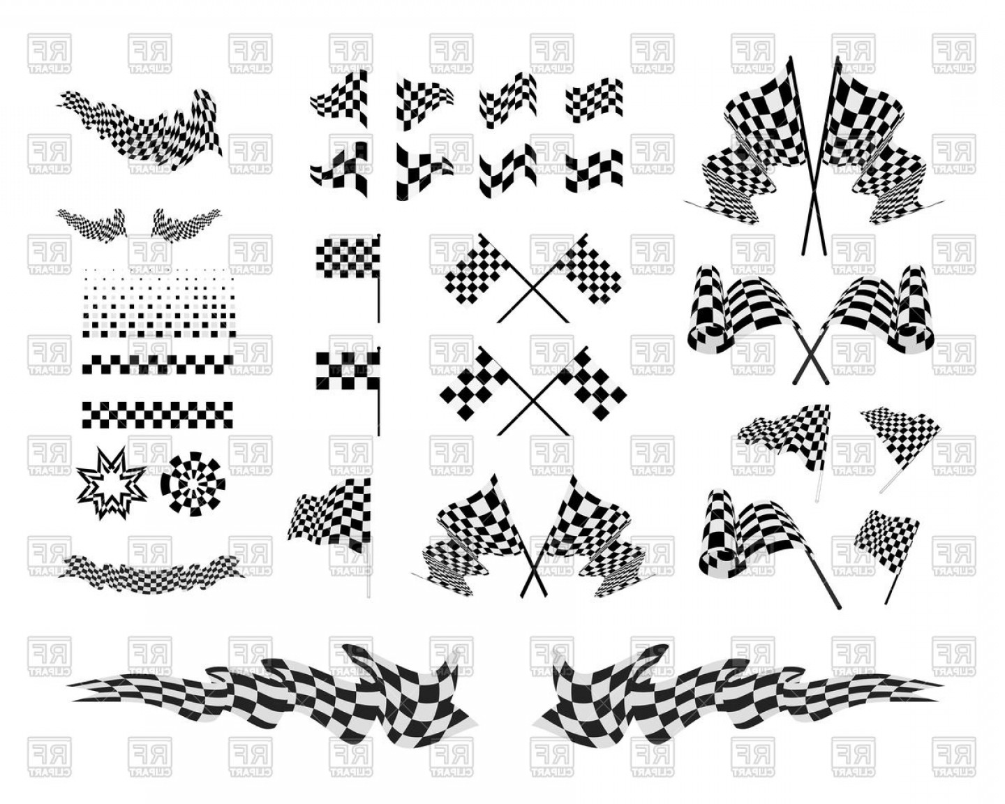 1440x1152 Checkered Rally Flags And Ribbons Vector Clipart Soidergi