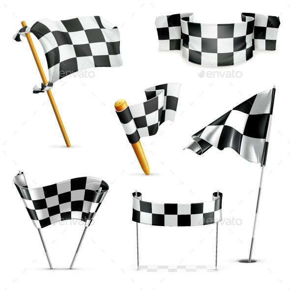 590x590 Set With Checkered Flags, Vector Icons, Isolated On White