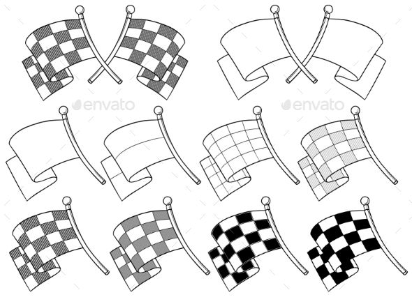 590x426 Cartoon Graphic Crossed Racing Flag Vector Set Fonts Logos Icons