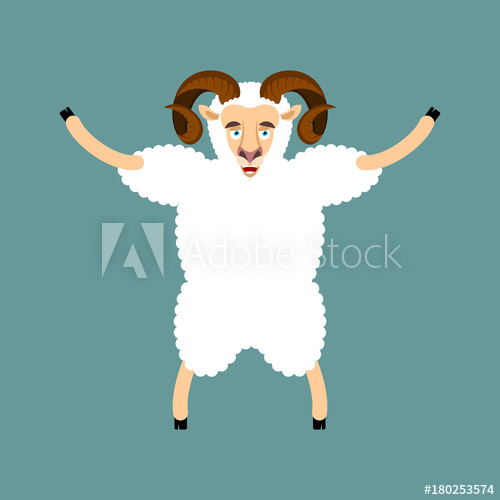 500x500 Ram Happy Sheep Merryl Emoji Farm Animal Vector Illustration